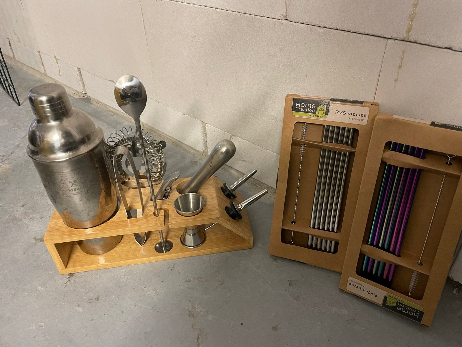Cocktail Shaker Set met RVS Rietjes, Overige typen, Zilver, Ophalen of Verzenden, Zo goed als nieuw
