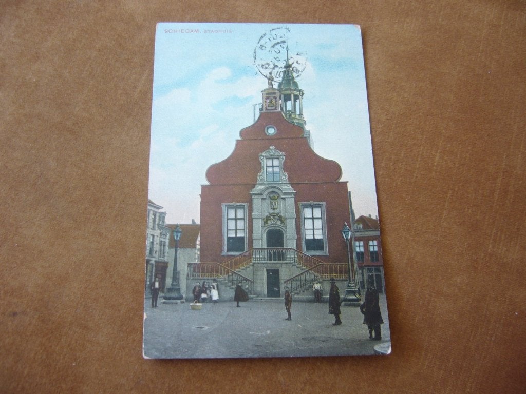 SCHIEDAM  =  STADHUIS   BRIEFKAART  1908, Ophalen of Verzenden, Voor 1920, Gelopen, Zuid-Holland