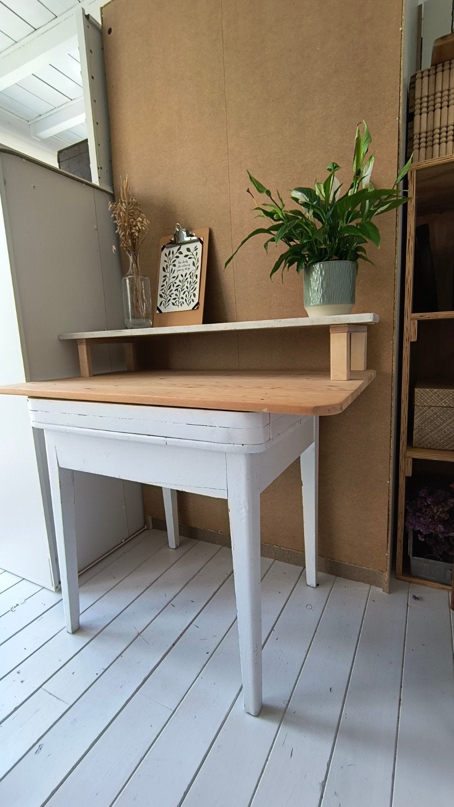 Antieke houten tafel / bureau – Duitsland (Moezel) – 95 x 58, Ophalen, Gebruikt