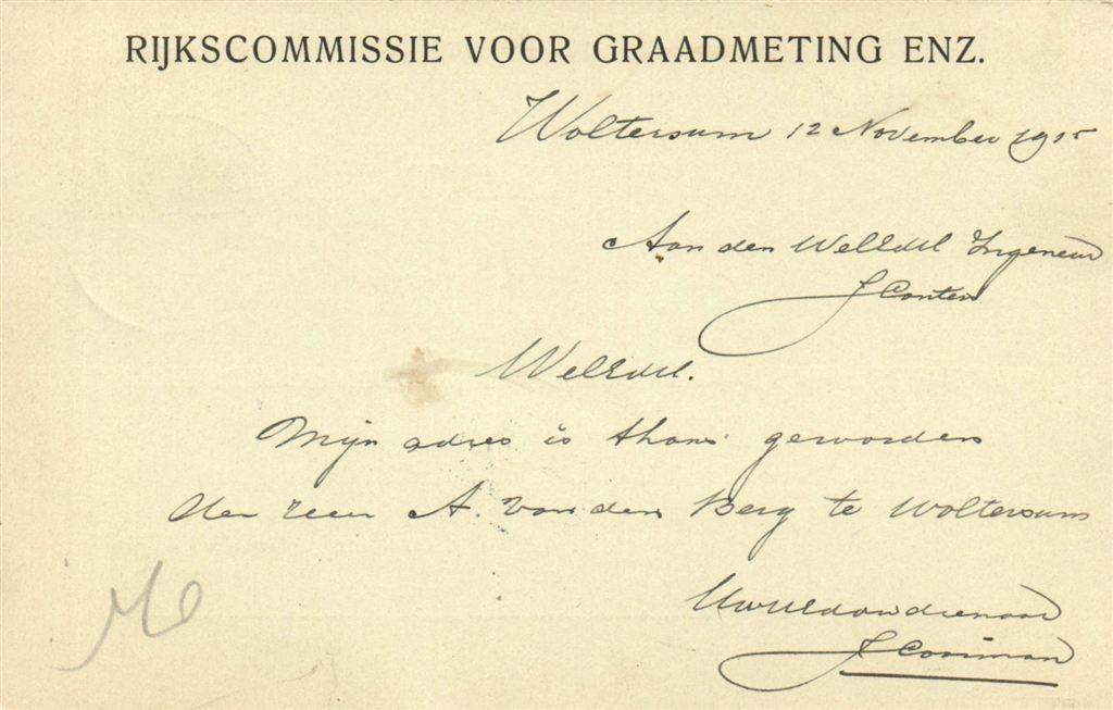 Rijkscommissie voor Graadmeting enz., Woltersum - 11.1915 -, Ophalen of Verzenden, Briefkaart