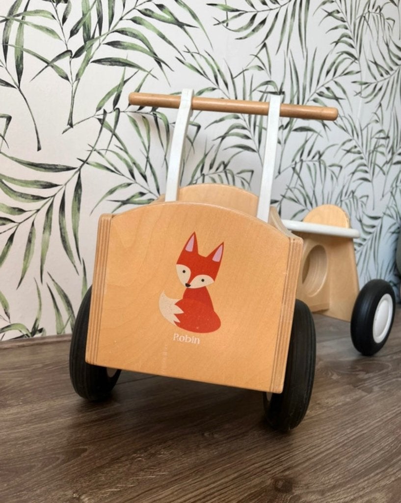 Loopwagen hout bakfiets, Kinderen en Baby's, Ophalen of Verzenden, Zo goed als nieuw, Rij- of Hobbelspeelgoed