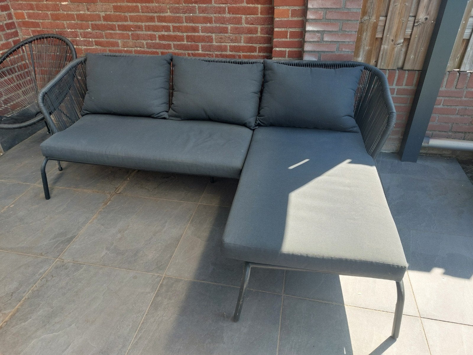 Loungeset met chaise longue, Tuin en Terras, Ophalen, Overige materialen, Gebruikt, 3 zitplaatsen