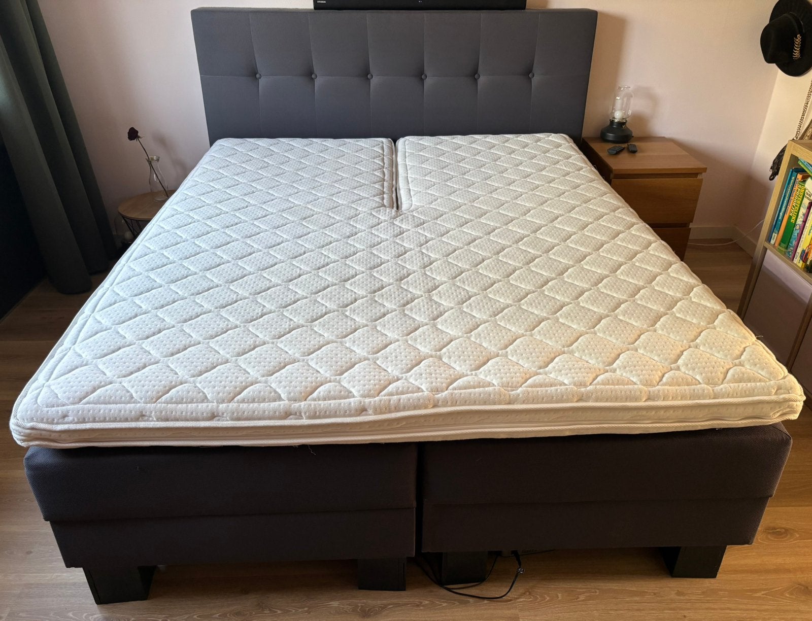 Elektrisch verstelbare gestoffeerde boxspring 160x200, Ophalen, Tweepersoons, 200 cm, 160 cm