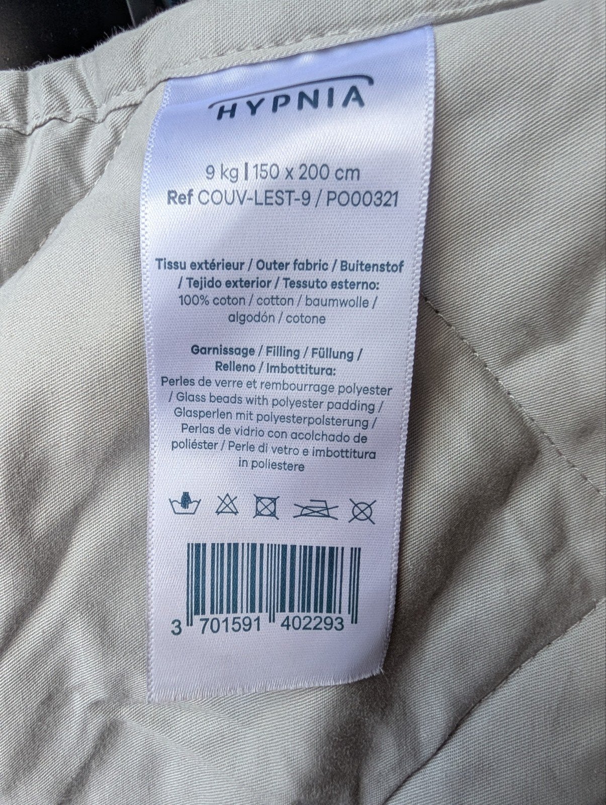 Verzwaarde deken 9 kg - Hypnia - voor betere slaap, Ophalen of Verzenden, Zo goed als nieuw, Tweepersoons, Deken of Dekbed
