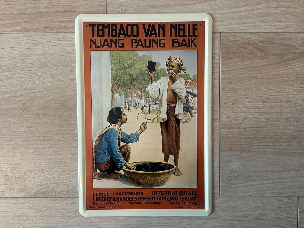 Reclamebord Tembaco Van Nelle – Njang Paling Baik 20x30, Ophalen of Verzenden, Zo goed als nieuw, Reclamebord