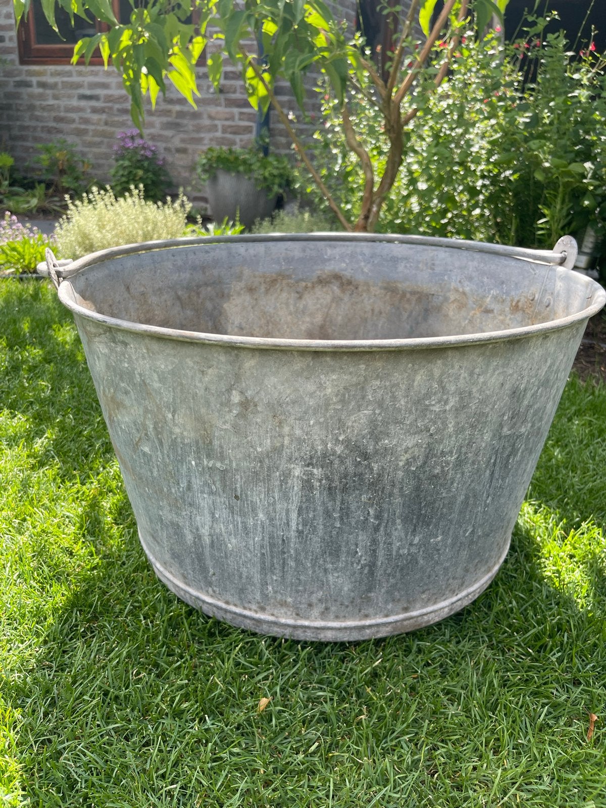 Vintage Zinken Teil met Handvat Ø 47cm, H 28cm, Gebruikt, Minder dan 30 cm, Minder dan 60 cm, Rond