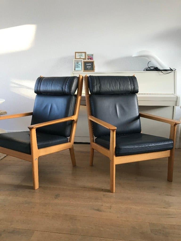 Set 2 Getama Hans J. Wegner GE265 fauteuil stoel leer, Ophalen, Gebruikt, Nvt, Nvt