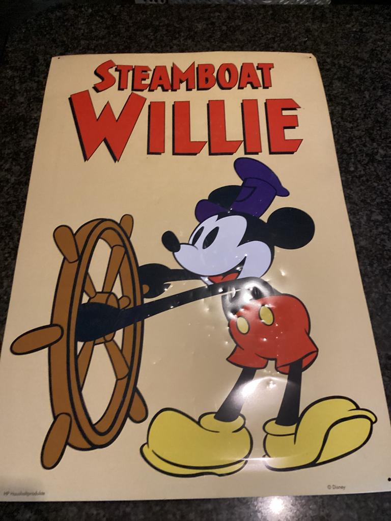Disney Steamboat Willie Mickey Mouse Metalen Plaat, Ophalen, Zo goed als nieuw