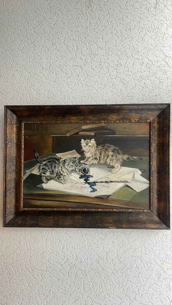 Schilderij poezen met antieke lijst, Antiek en Kunst, Kunst | Schilderijen | Klassiek, Ophalen