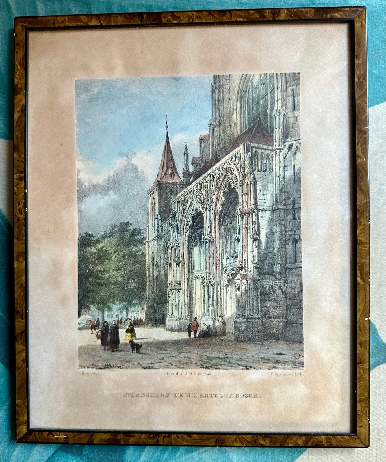Handgekleurde steendruk St. Janskerk 's-Hertogenbosch, Antiek en Kunst, Handgekleurd, 1800 - 1899, Stadsgezicht, Ophalen of Verzenden