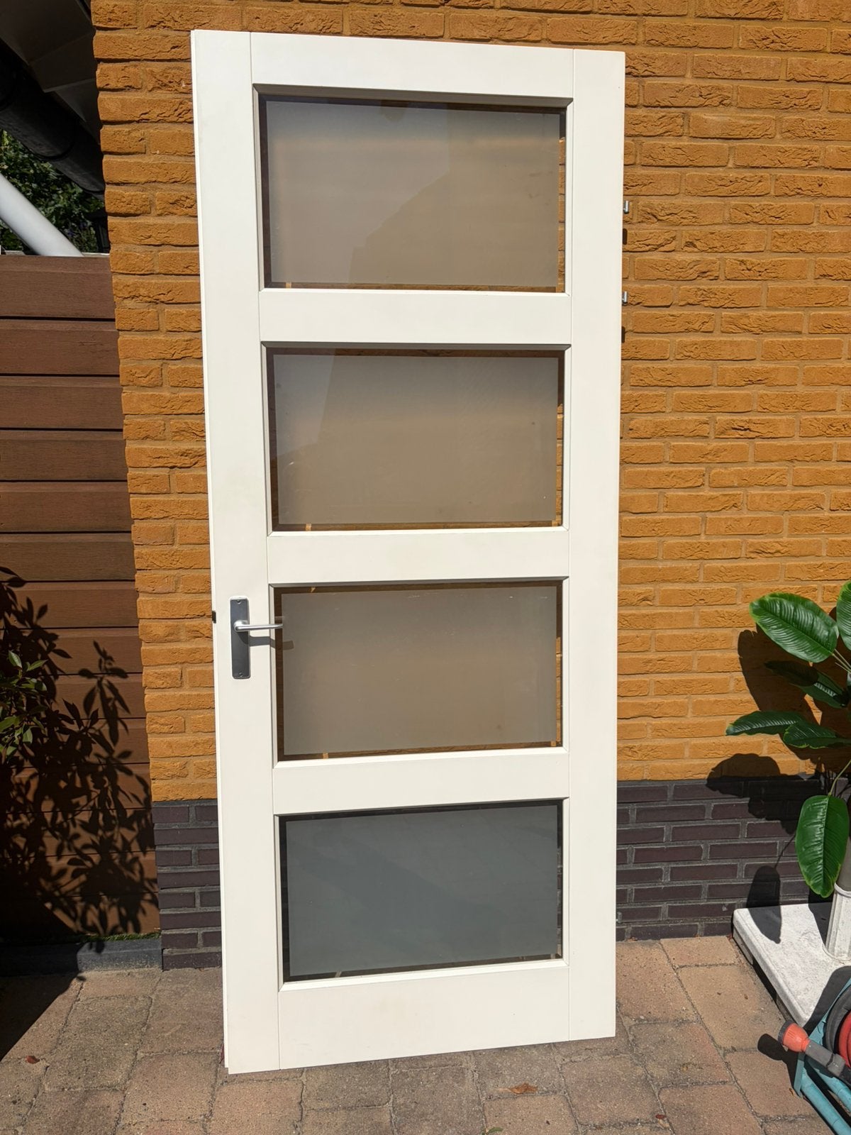 Binnen opdekdeur met satijnglas wit/creme, Ophalen, Gebruikt, 80 tot 100 cm, Binnendeur