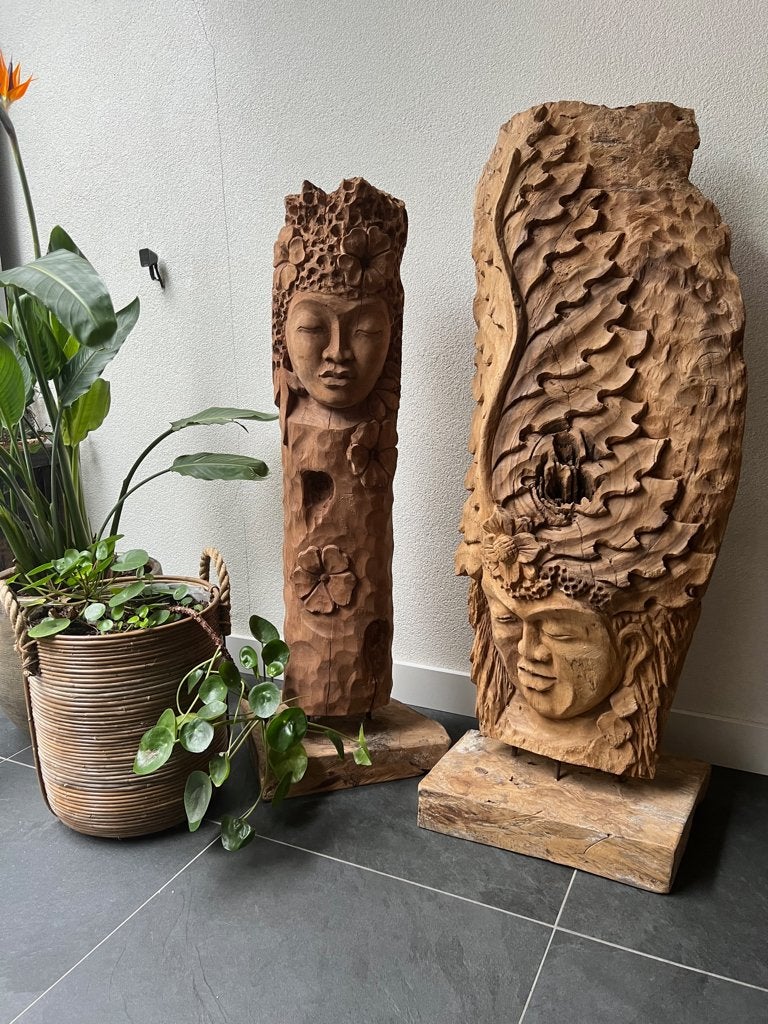 Boeddha massief houtsnijwerk handwerk uniek zeer groot, Verburgt Vintage, Handgemaakt, Nieuw, Ophalen of Verzenden