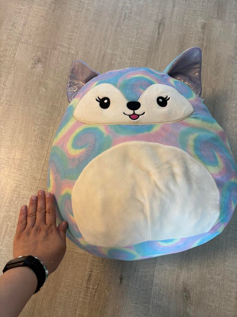 Grote Squishmallow Vos Regenboog Tie-Dye Knuffel, Ophalen of Verzenden, Zo goed als nieuw, Jongen of Meisje