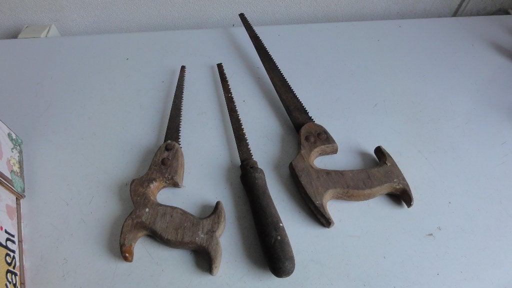 Handzaagjes, handzaag, zaag antiek drie stuks, Ophalen of Verzenden