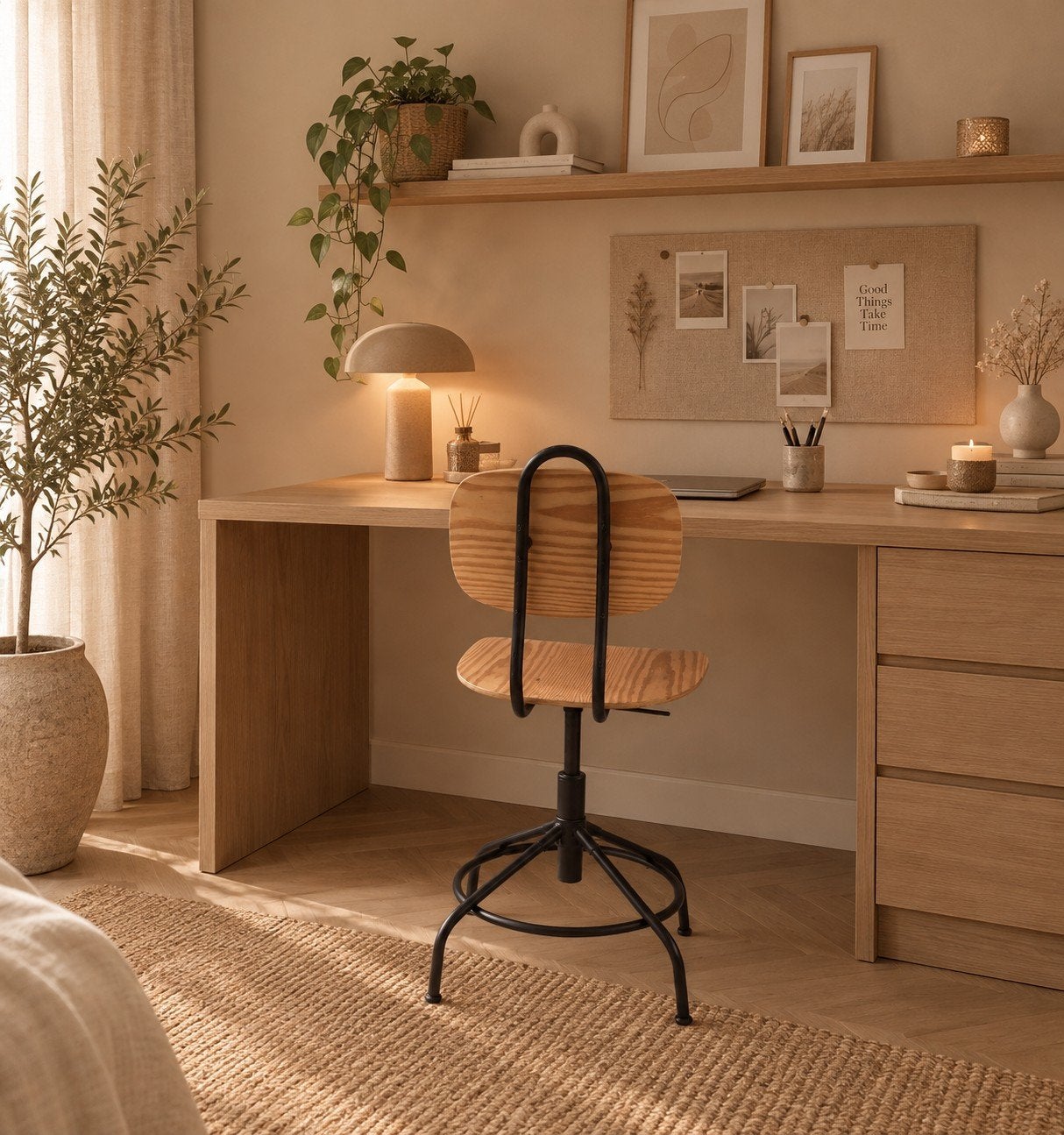 ikea bureau stoel hout/ zwart metaal, Ophalen, Gebruikt, Bruin, Bureaustoel