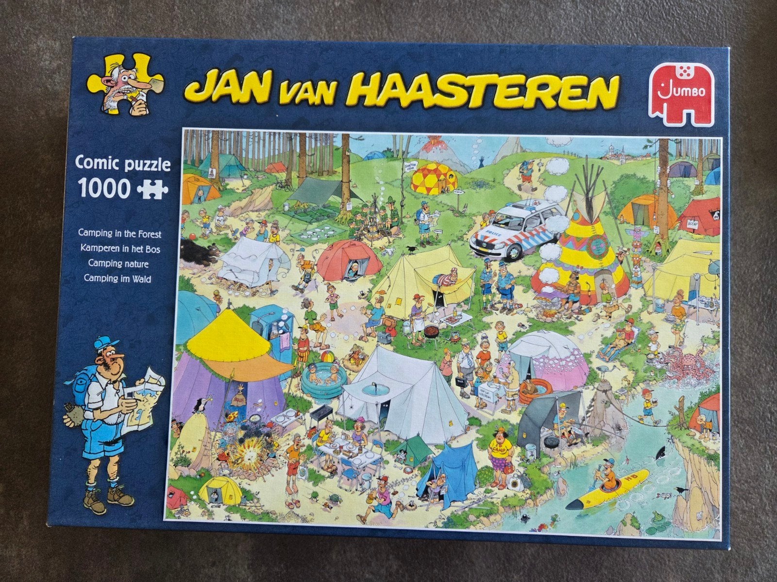 Jan van Haasteren Comic Puzzel - Kamperen in het Bos 1000 st, Ophalen of Verzenden, 500 t/m 1500 stukjes, Zo goed als nieuw, Legpuzzel