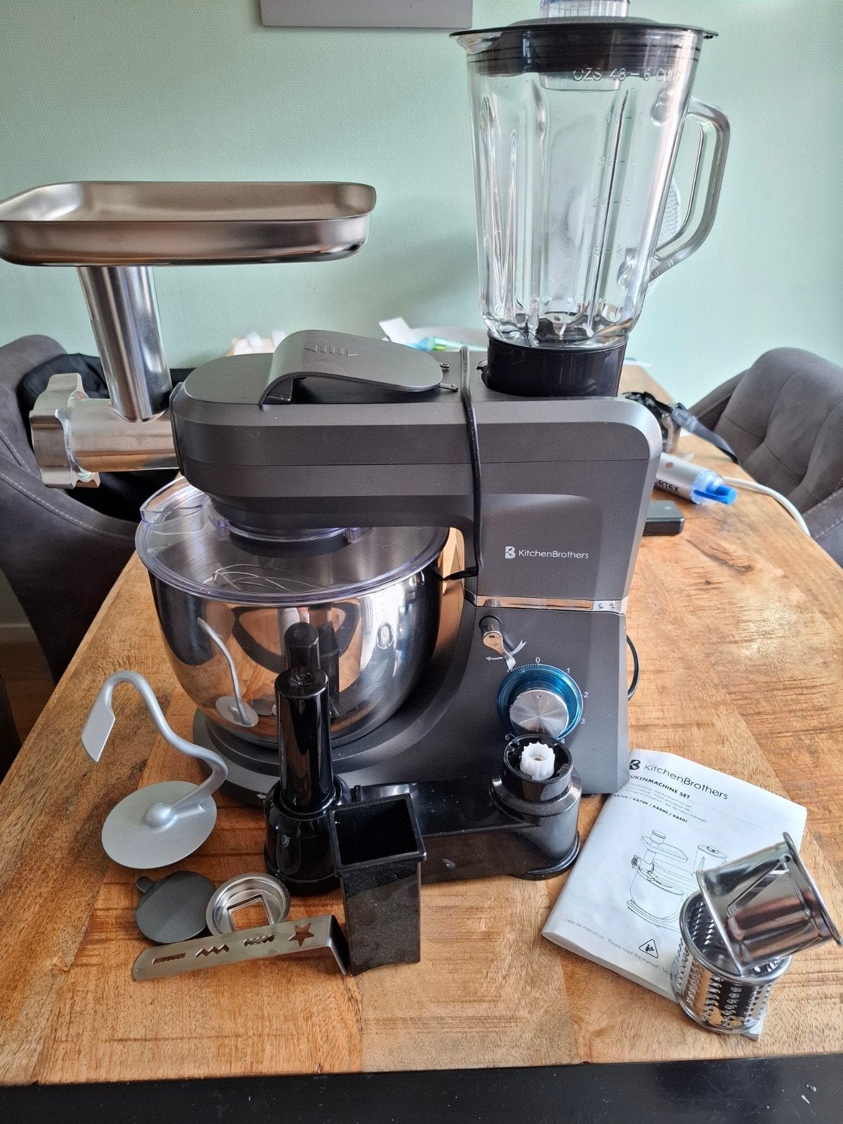 KitchenBrothers Keukenmachine Set - 6-in-1 Multifunctioneel, Ophalen, Vaatwasserbestendig, 3 snelheden of meer