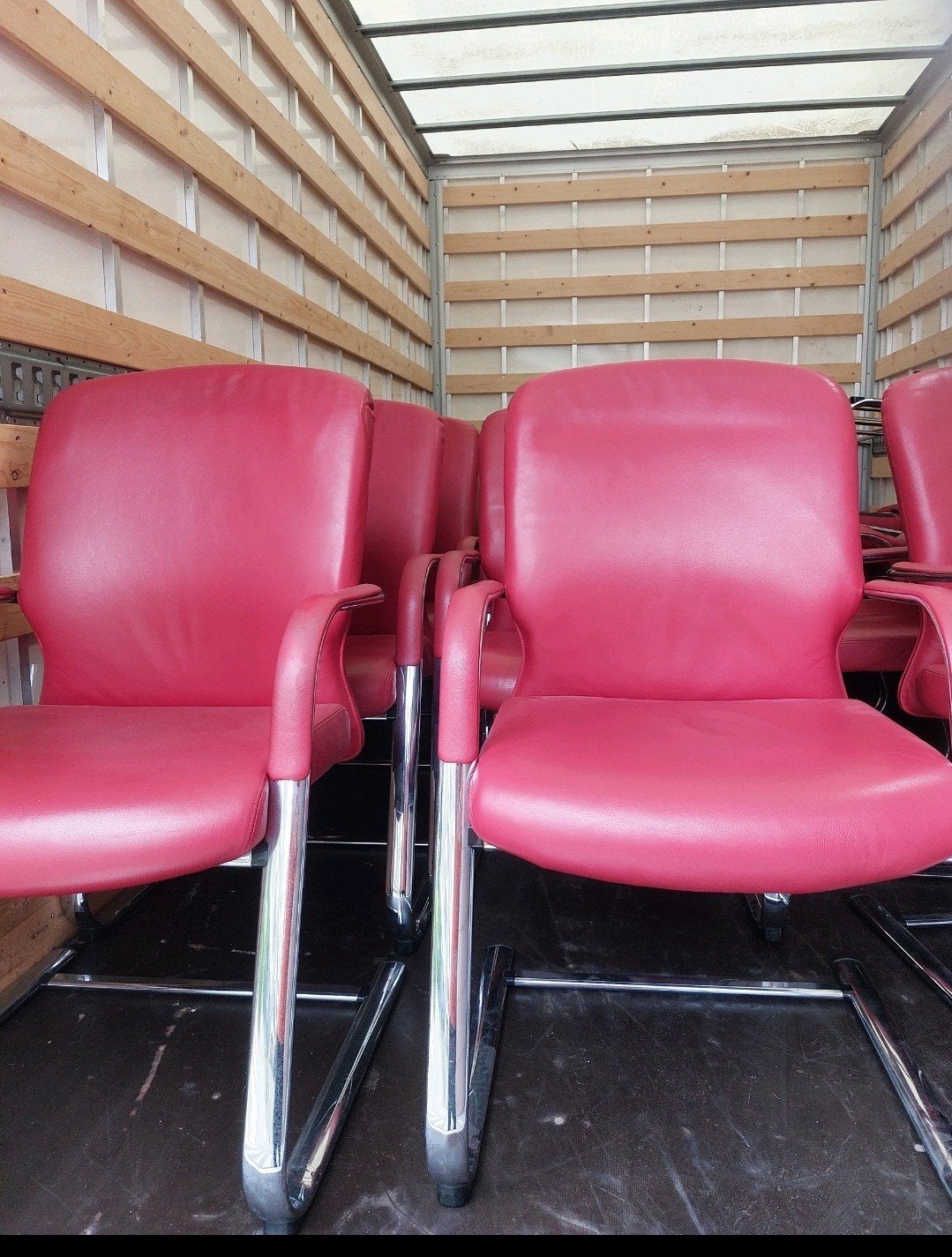 mooie vintage rode lederen met chrome stoelen, Ophalen of Verzenden