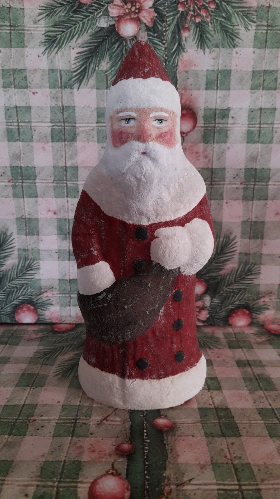 Mooie grote brocante Belsnickle Kerstman spuncotton rood, Antiek en Kunst, Ophalen of Verzenden