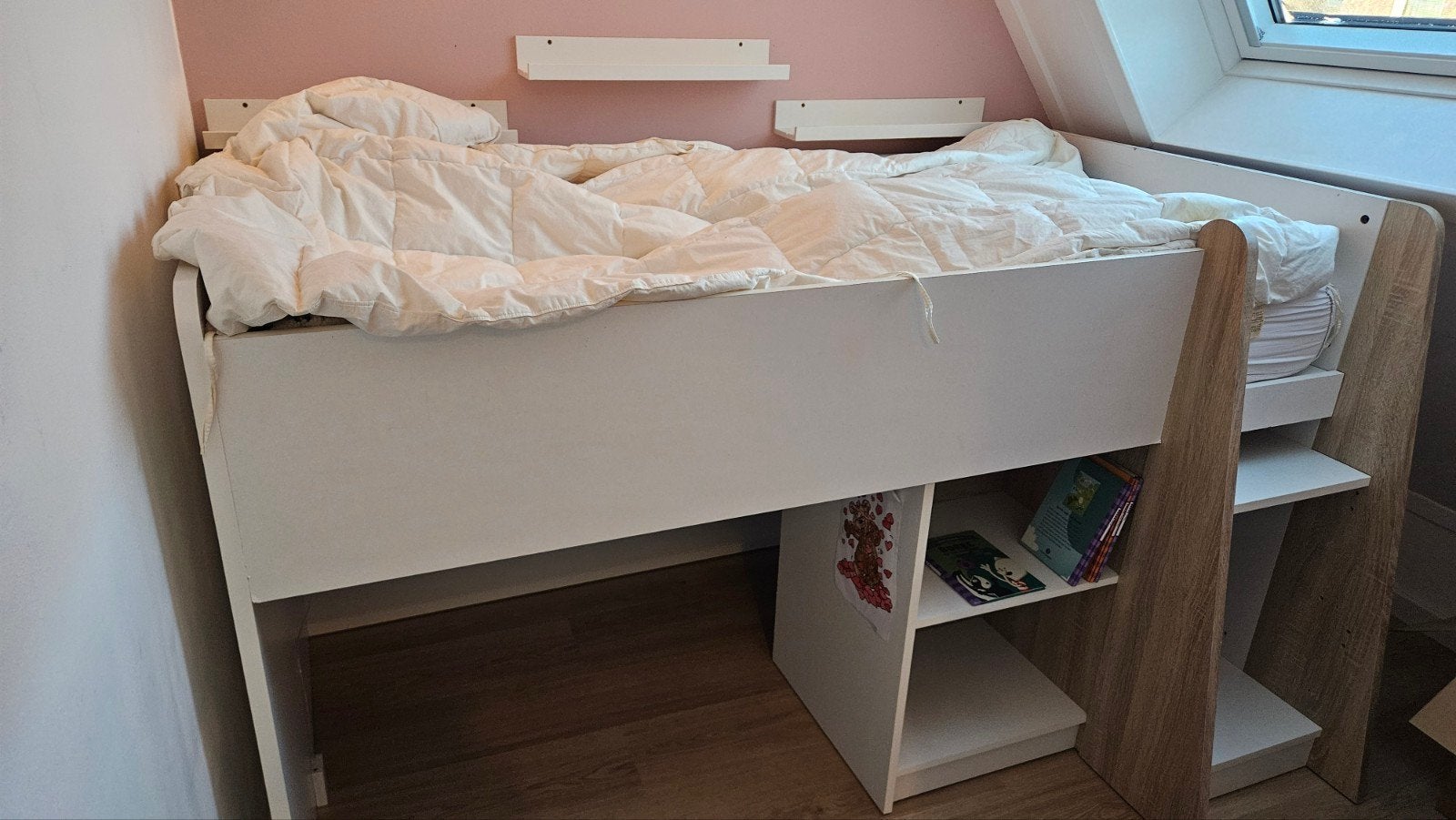 Halfhoogslaper met opbergruimte en trap, Ophalen, Gebruikt, 90 cm, Eenpersoons
