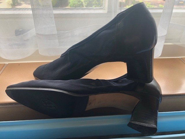 VINTAGE PUMPS LEER ELASTIEK STOF (39) BITTER, Pumps, Zo goed als nieuw, Bitter, Verzenden