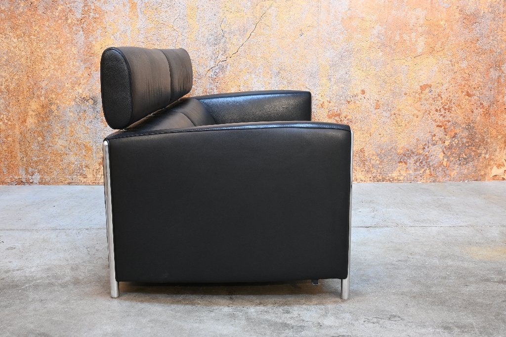 ZGANieuw UNIEKE zwarte leren Leolux Goncharov design bank, Leolux, Leolux, Driepersoons, 75 tot 100 cm