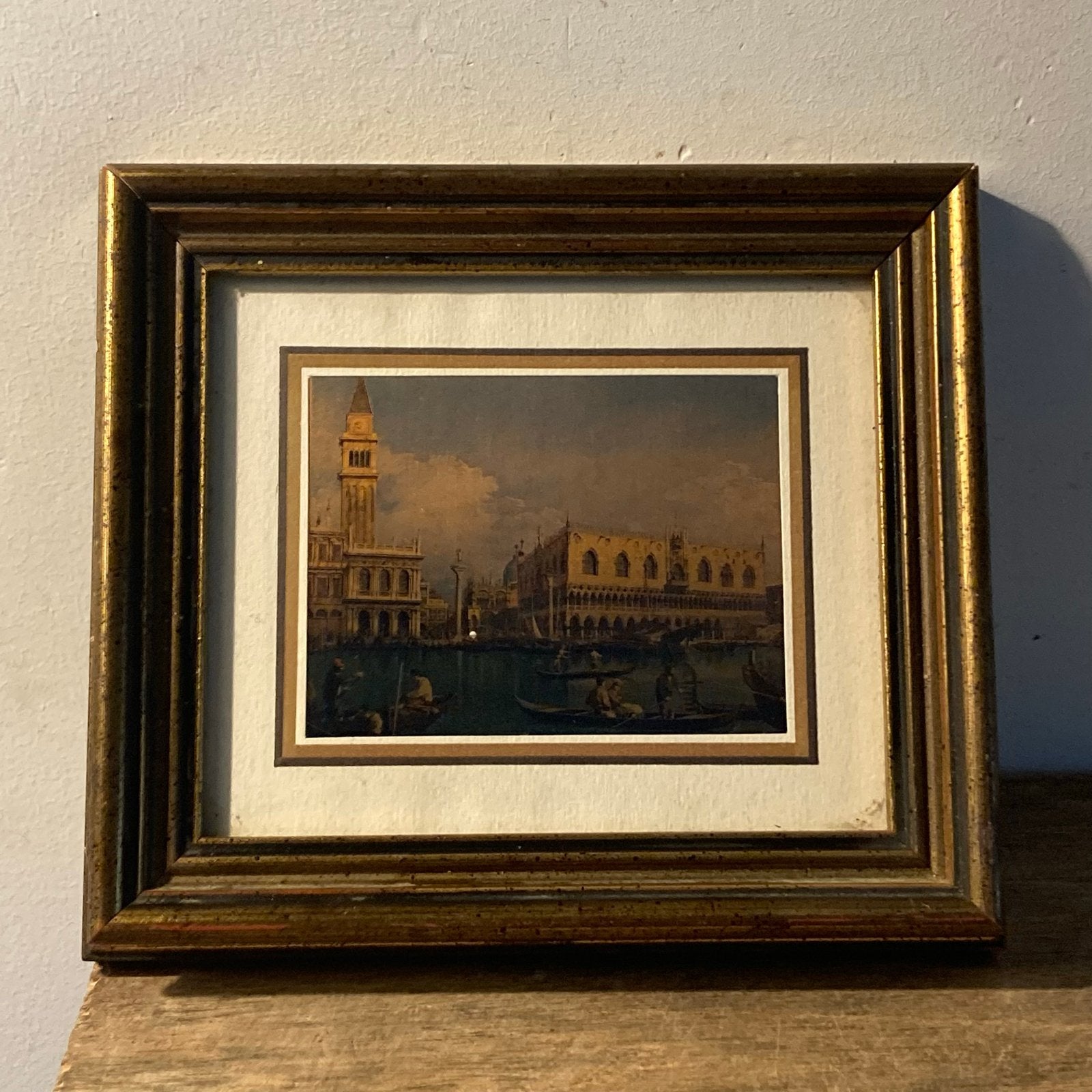 Vintage Venetië Kunstwerk in Gouden Lijst - 15x13cm, Ophalen of Verzenden