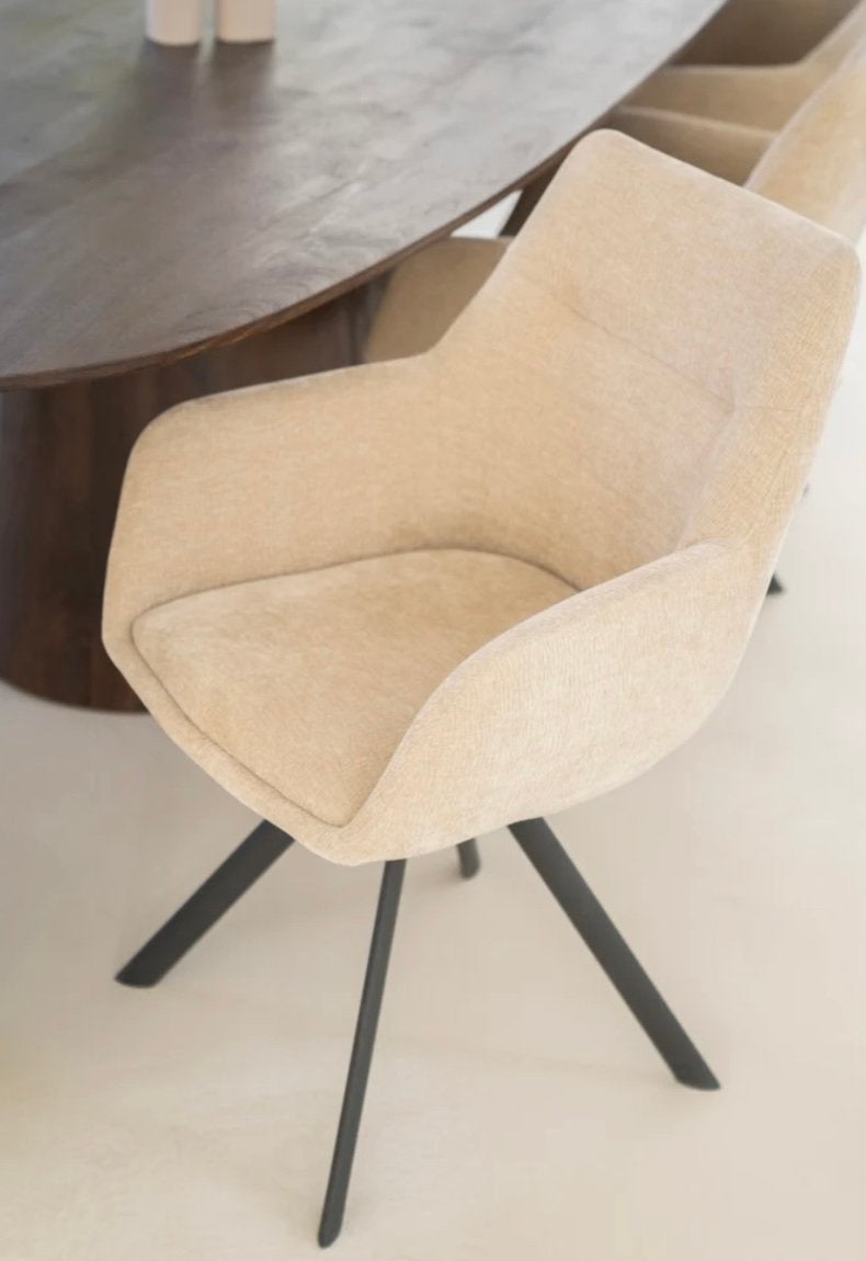 By-Boo Bliss eetkamerstoel met arm Taupe beige draaibaar, Ophalen of Verzenden, Zo goed als nieuw, Overige kleuren, Eén