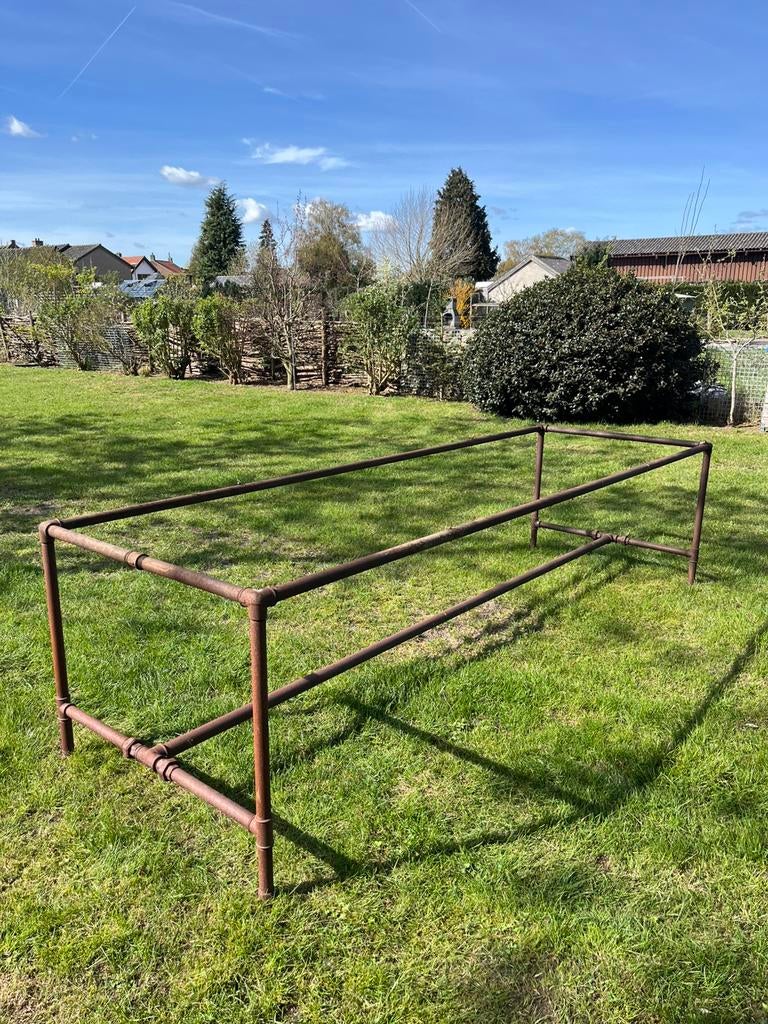 Tuintafel van steigerbuizen 3 mtr x 1 mtr, Tuin en Terras, Tuintafels, Ophalen, Gebruikt, Rechthoekig