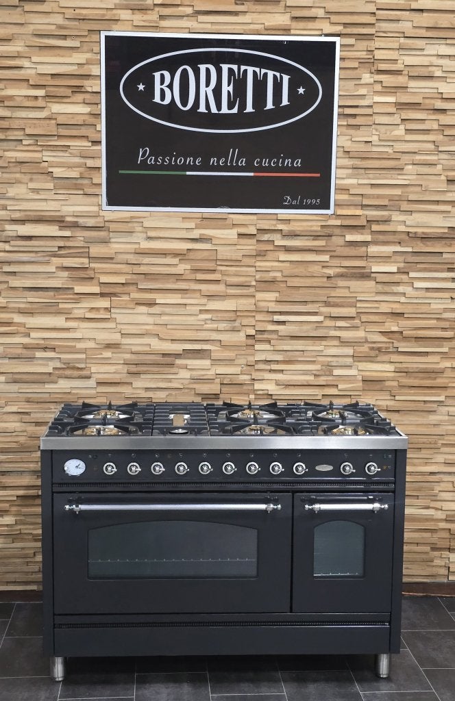 Luxe Boretti Fornuis 120cm antraciet + rvs 7 pits 2 ovens, Witgoed en Apparatuur, Niet ingevuld, 60 cm of meer, Niet ingevuld