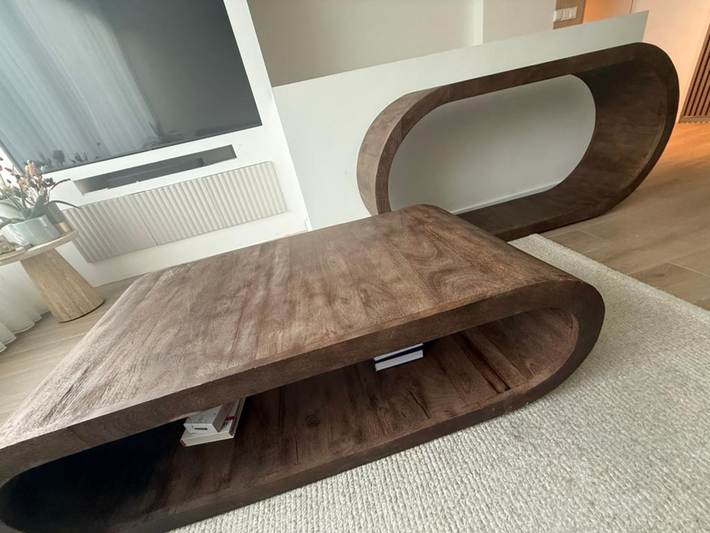 Salontafel By-Boo Mangohout Ovaal, 100 tot 150 cm, Zo goed als nieuw, Minder dan 50 cm, Ovaal