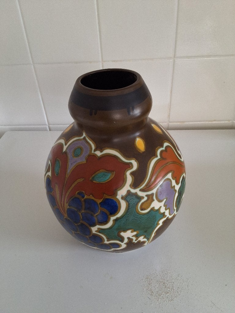 MOOIE PLATEEL VAAS- GOUDA PLATEEL-  IVORA -ART DECO CA 1930, Antiek en Kunst, Antiek | Keramiek en Aardewerk, Ophalen of Verzenden