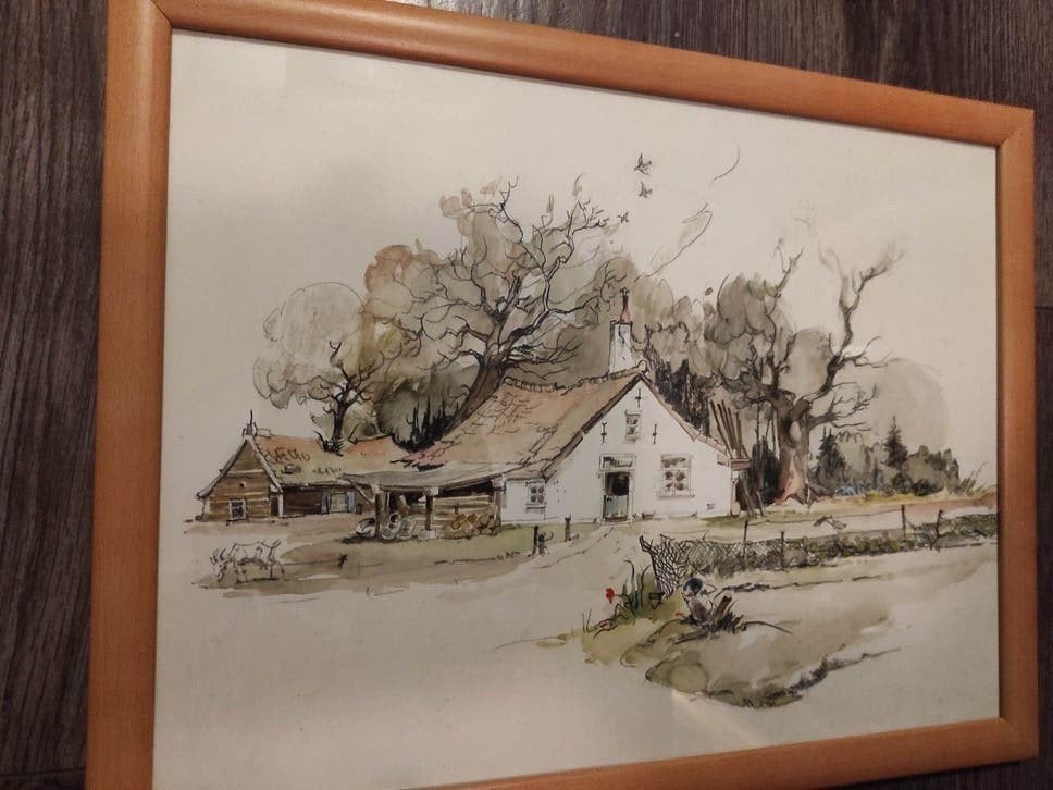 Will Berg (1921-2001) aquarel tekening boerderij origineel, Antiek en Kunst, Ophalen of Verzenden