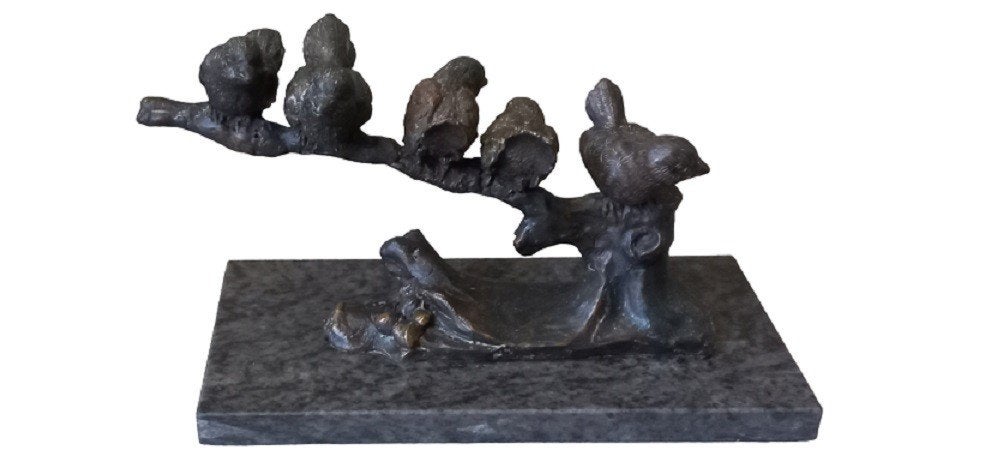 5 vogels op een tak sculptuur, Ophalen, Metaal, Beeld