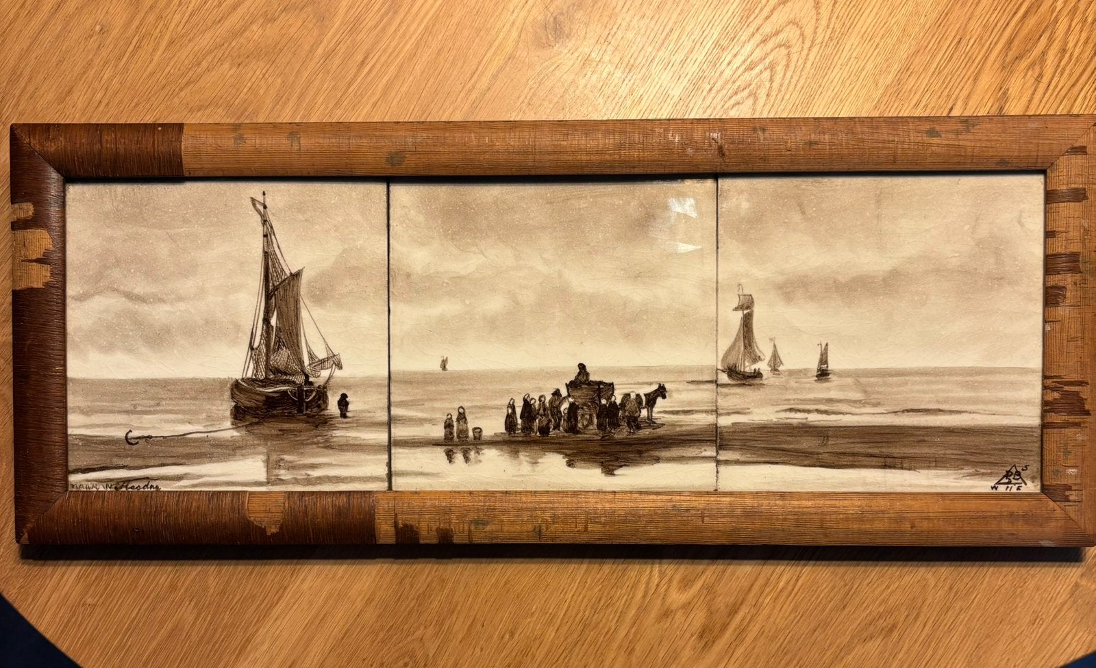 Antiek Tegeltableau - J.K. Leurs naar H.W. Mesdag ca., Ophalen
