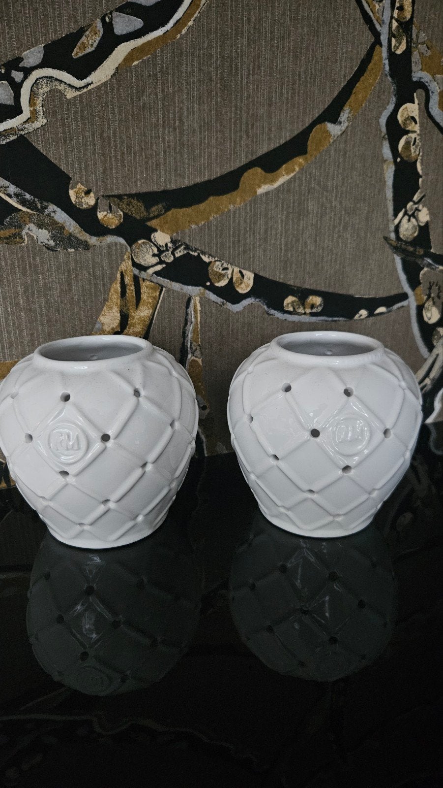 2 Riviera Maison windlichten - Louane Votive, Ophalen, Zo goed als nieuw, Wit, Steen/keramiek