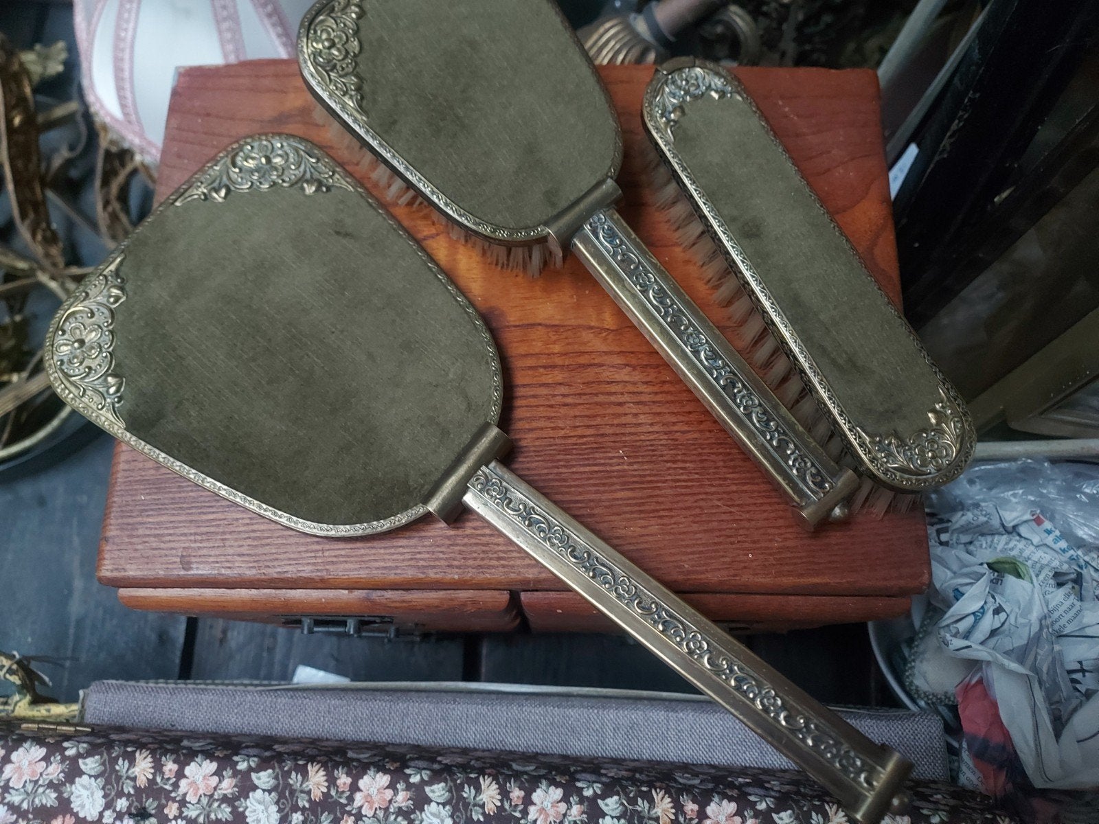 Erg mooie oude Engelse Victoriaanse Boudoir/Vanity set, Ophalen of Verzenden