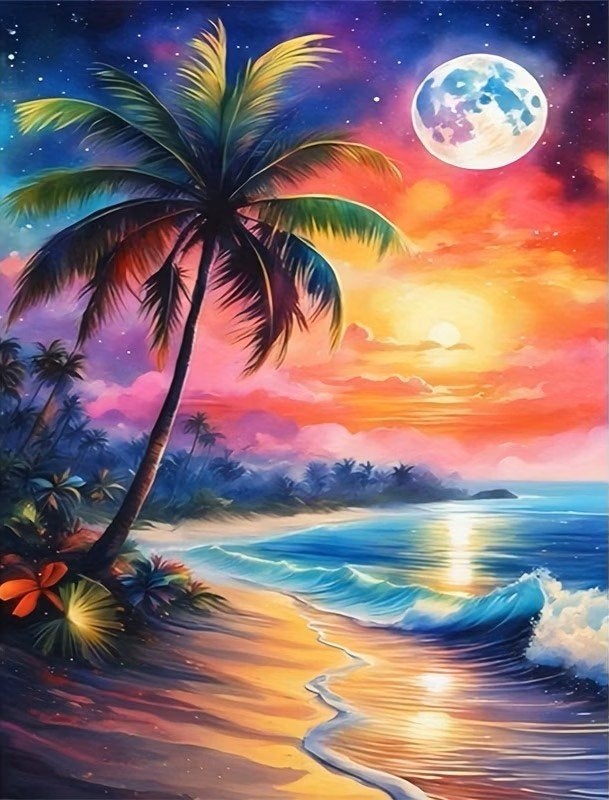 40x30cm Diamond Painting gekleurd strand (rond) nr 240, Hobby en Vrije tijd, Knutselen, Zee en Strand, Verzenden, Nieuw, Meerkleurig