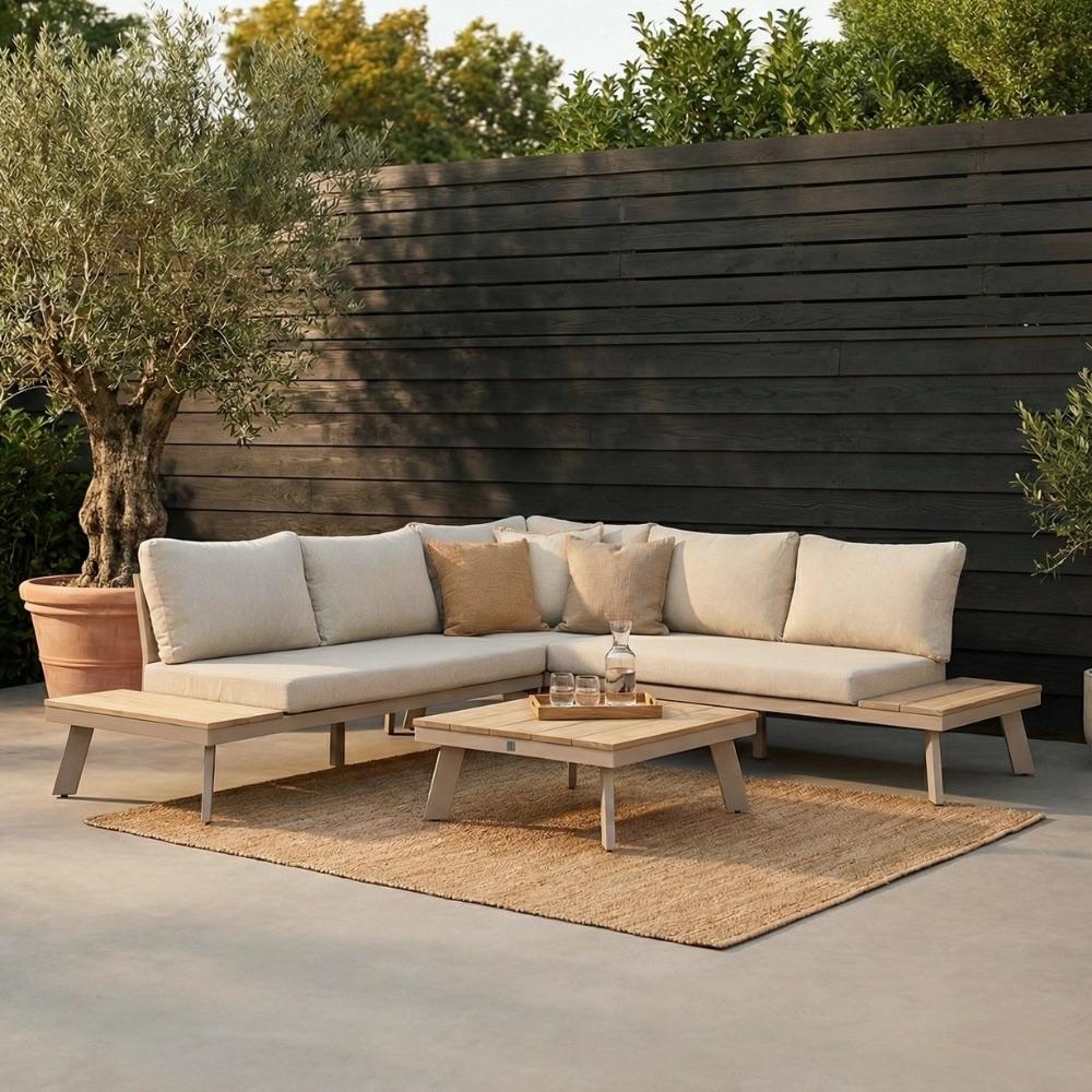 New York hoek loungeset beige | aluminium + hout | 248x248cm, Tuin en Terras, Tuinsets en Loungesets, Ophalen, 5 zitplaatsen, Aston Martinlaan 36