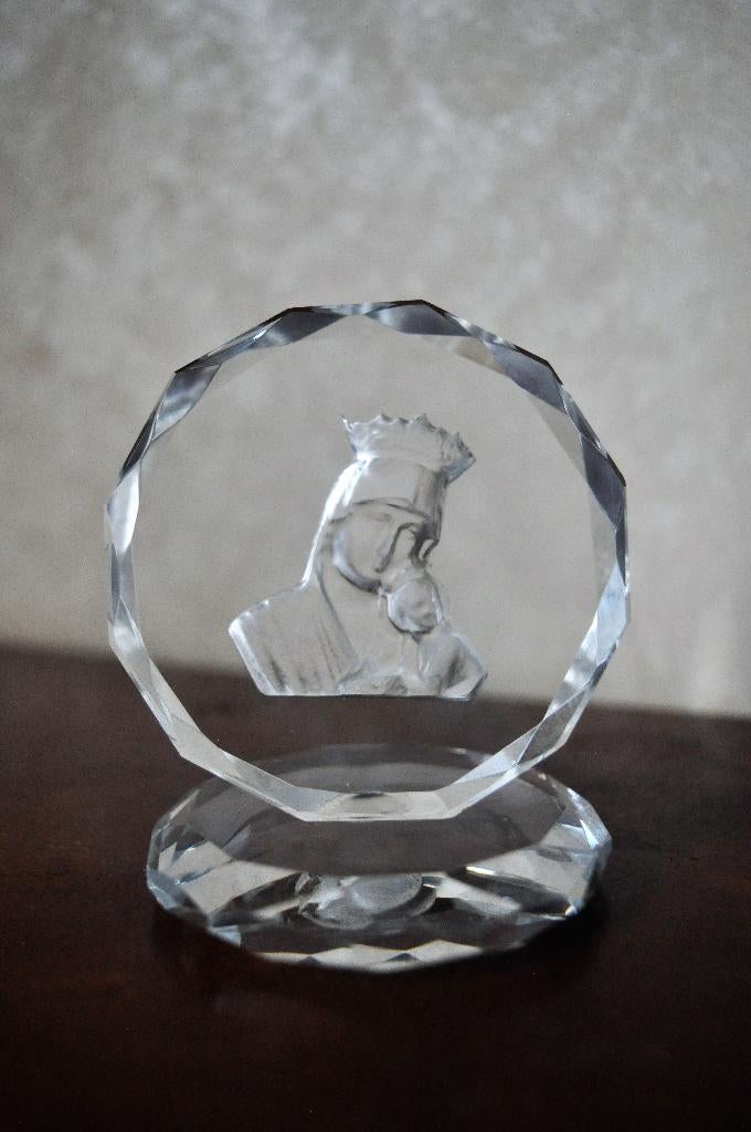 Icoon Beeldje Madonna Maria met Kind Glas CHIPJE 8 cm, Ophalen of Verzenden, Gebruikt, Beeld(je)