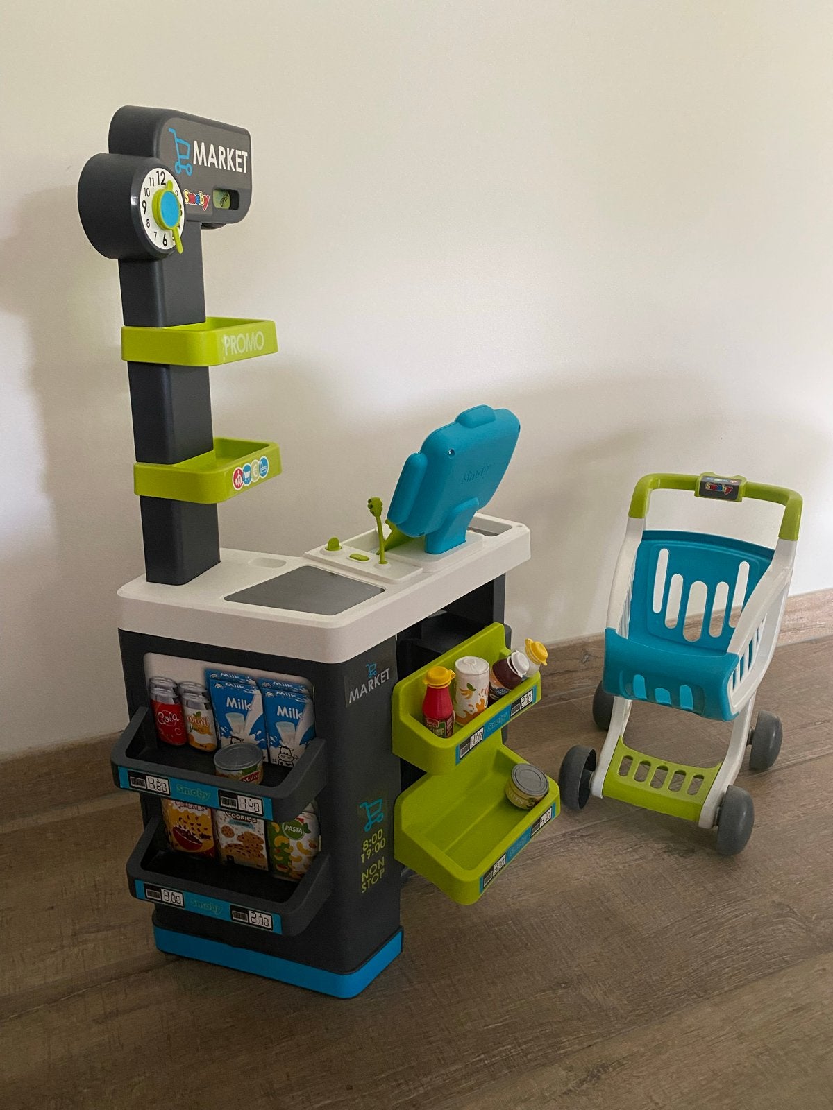 Smoby Supermarkt Speelset met Winkelwagen, Kinderen en Baby's, Ophalen, Zo goed als nieuw, Jongen of Meisje