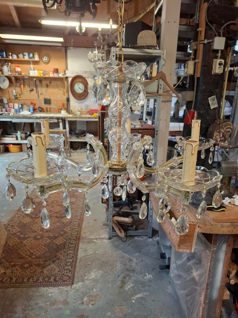 Kristal/glas 5 armige Maria Theresia hanglamp., Ophalen of Verzenden, Glas