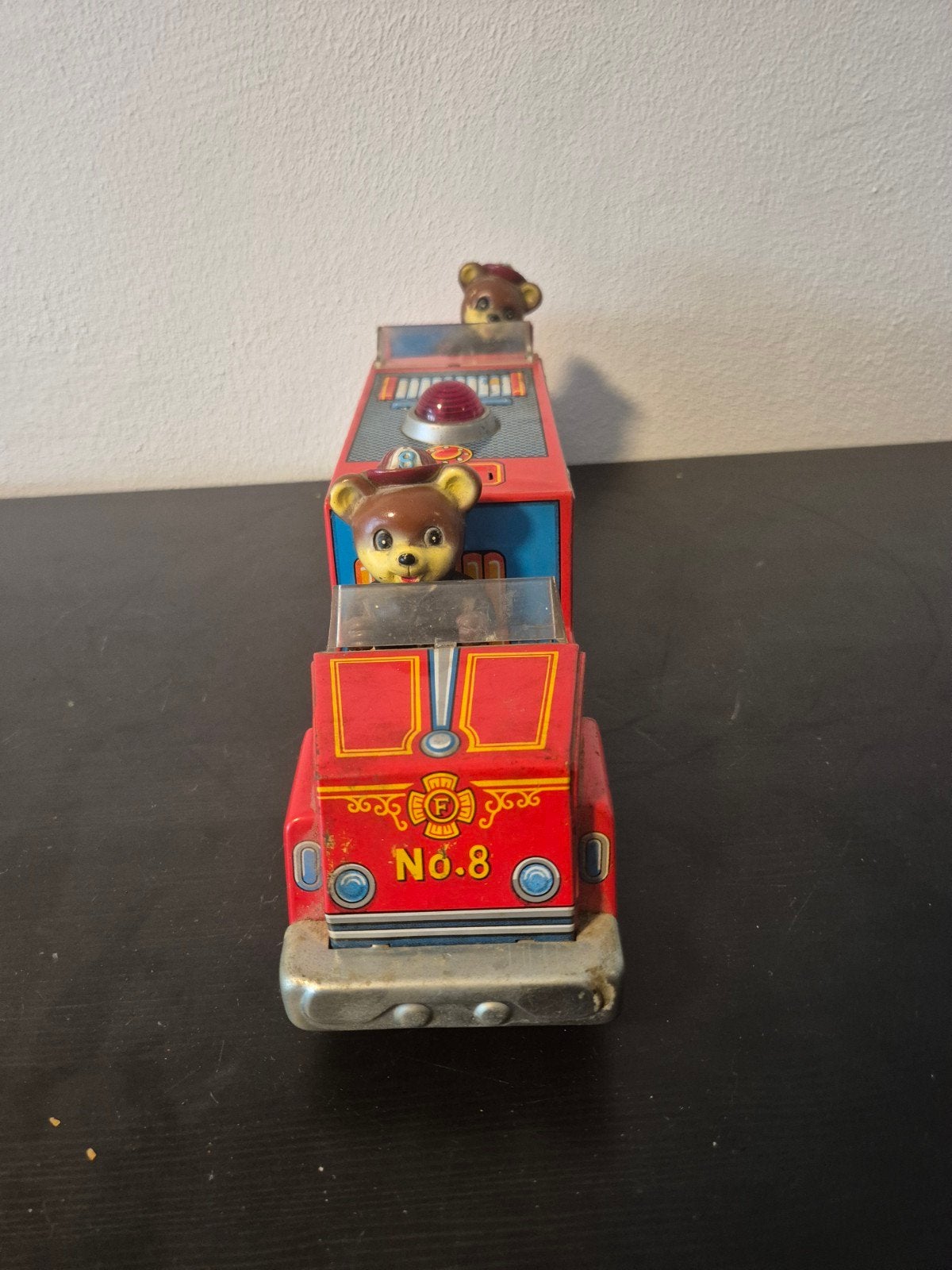 Vintage blikken brandweerwagen met beren, werkend, Ophalen of Verzenden, Gebruikt