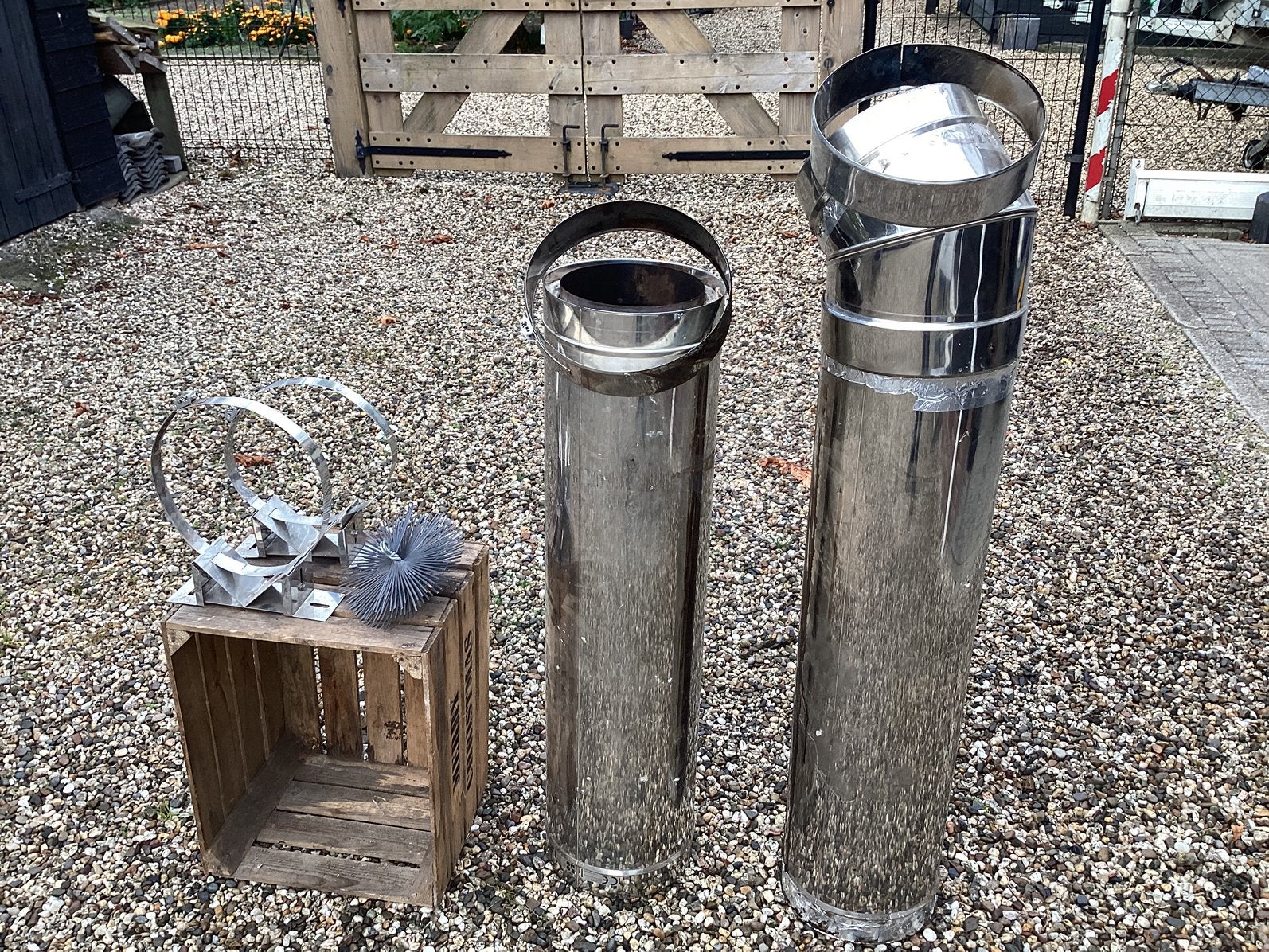 Dubbelwandige RVS kachelpijpen 2x 1 meter, Ophalen, Zo goed als nieuw, Hout, Houtkachel