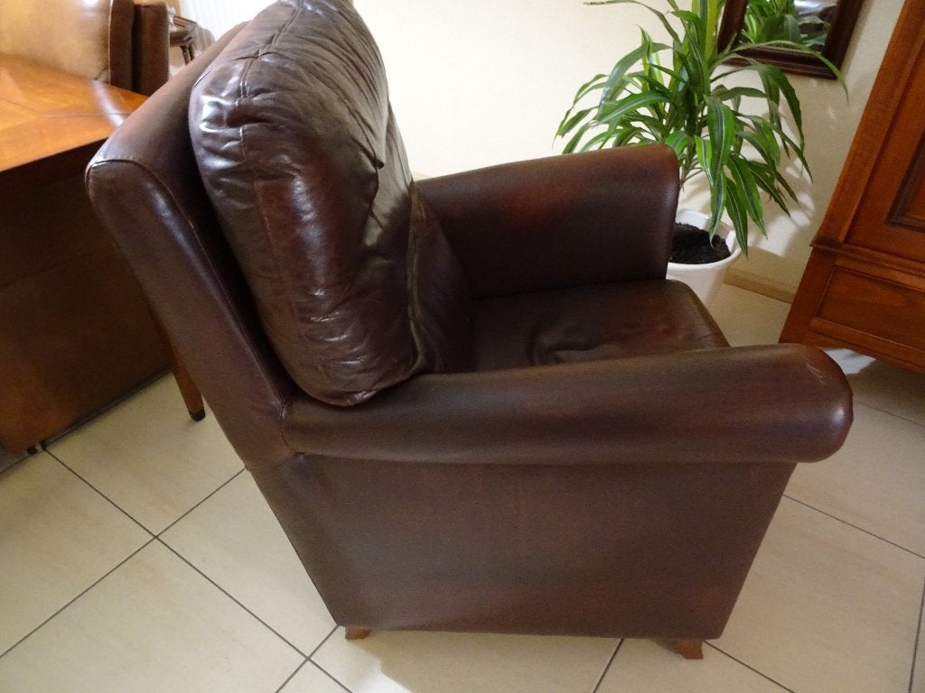 Heel  mooie lederen fauteuil in bruin zadelleder.(gratis), Ophalen, Gebruikt, Leer, 50 tot 75 cm