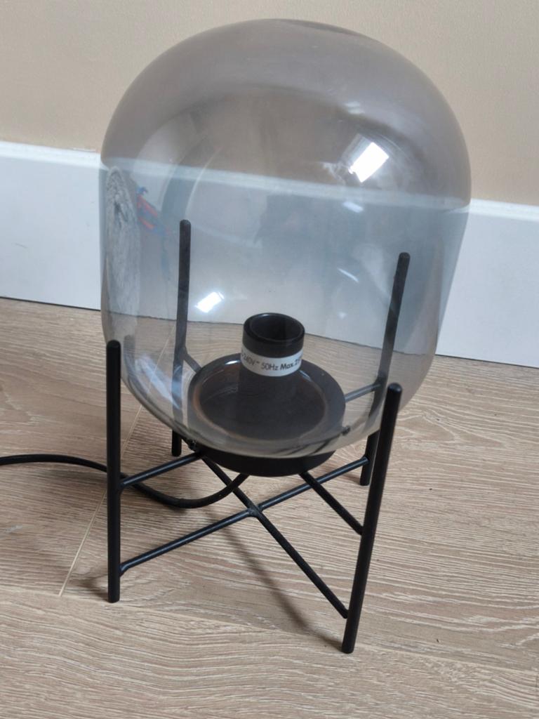 Moderne Tafellamp glas stolp op metalen voet, Ophalen, Gebruikt, Glas, Minder dan 50 cm