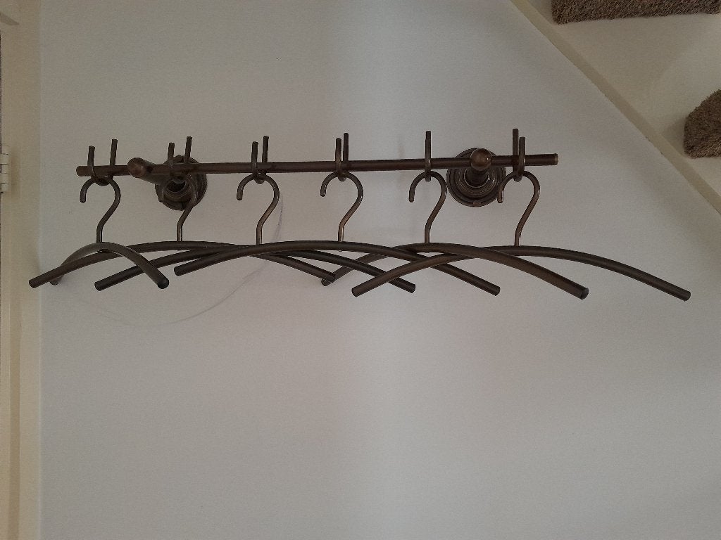 Messing wandkapstok met 6 ophanghaken & kledinghangers., Gebruikt, Minder dan 100 cm, Metaal, Ophalen