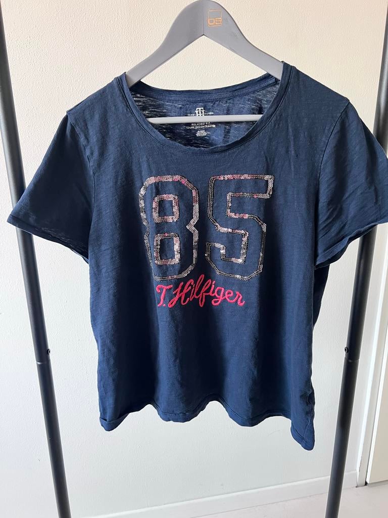 Tommy Hilfiger Relaxed T-shirt XL Donkerblauw Pailletten, Blauw, Maat 46/48 (XL) of groter, Ophalen of Verzenden, Korte mouw