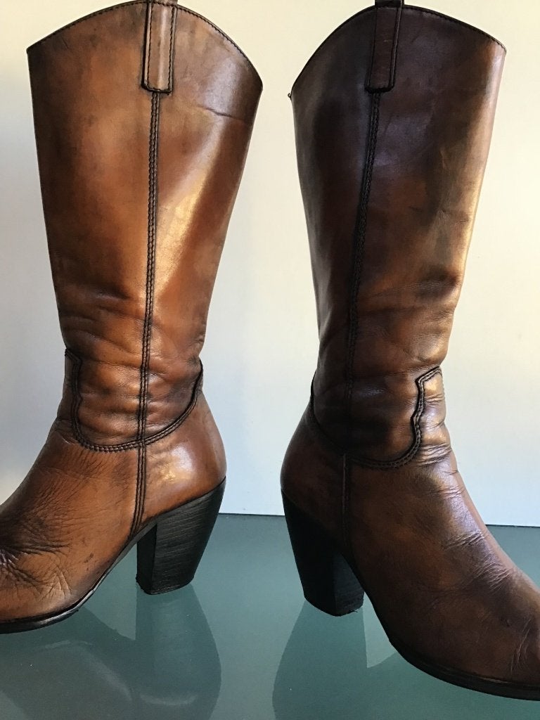 Vintage boho laars 38 | Bruin leer | Rits | Gratis verzenden, Hoge laarzen, Bruin, Verzenden, Zo goed als nieuw