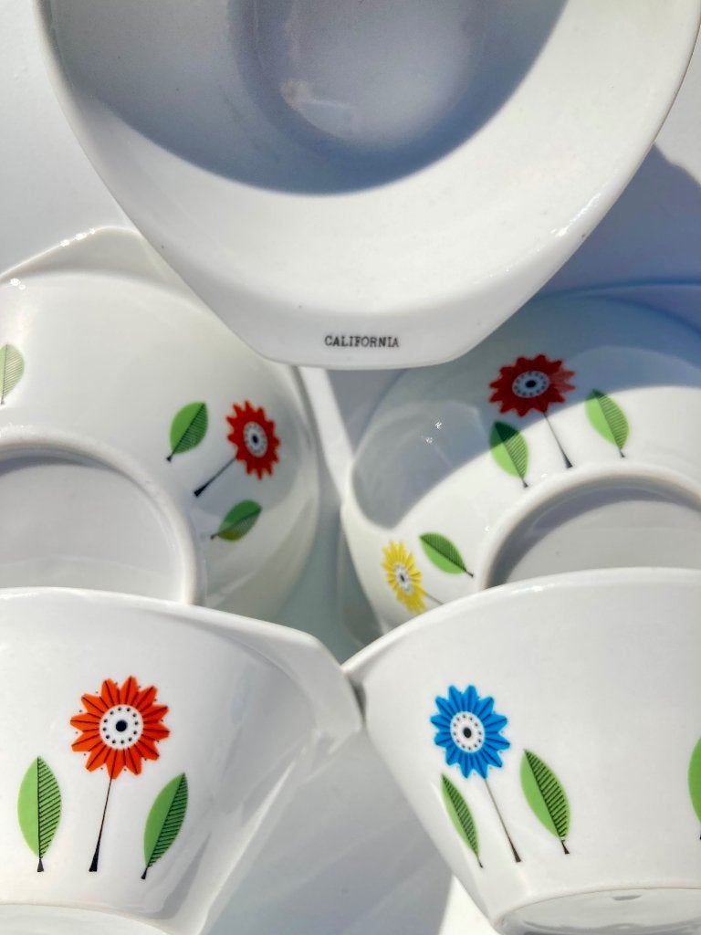 5 California jaren 70 soepkommen vintage design bloemmotief, Overige materialen, N, N, Ophalen of Verzenden